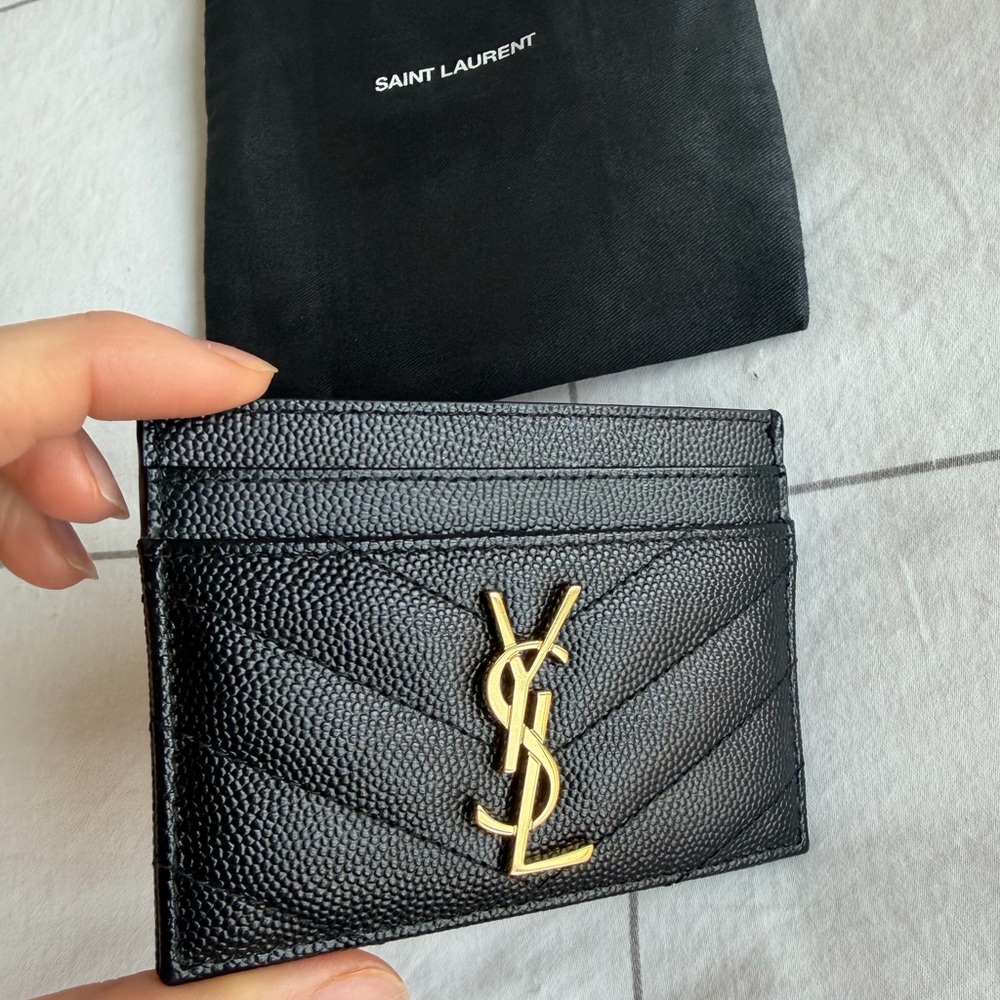Saint Laurent Black Card Holder with Gold Logo